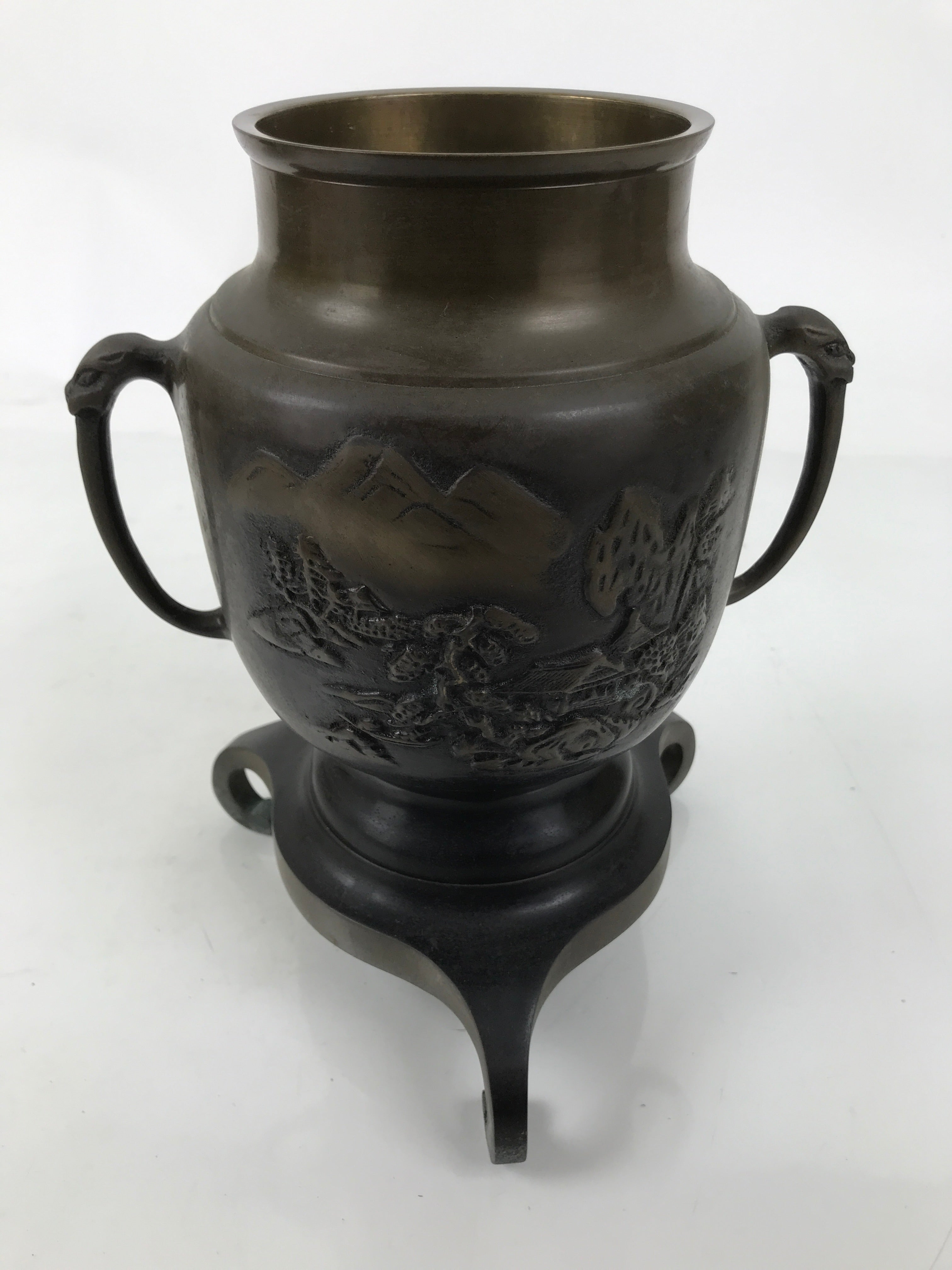 Japanese Bronze Usubata Flower Vase Vtg Ikebana Arrangement 2pc Kabin UB59