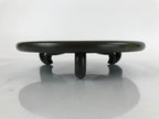 Japanese Brushed Lacquer Wood Flower Vase Stand Vtg Round Kadai Ikebana WT517