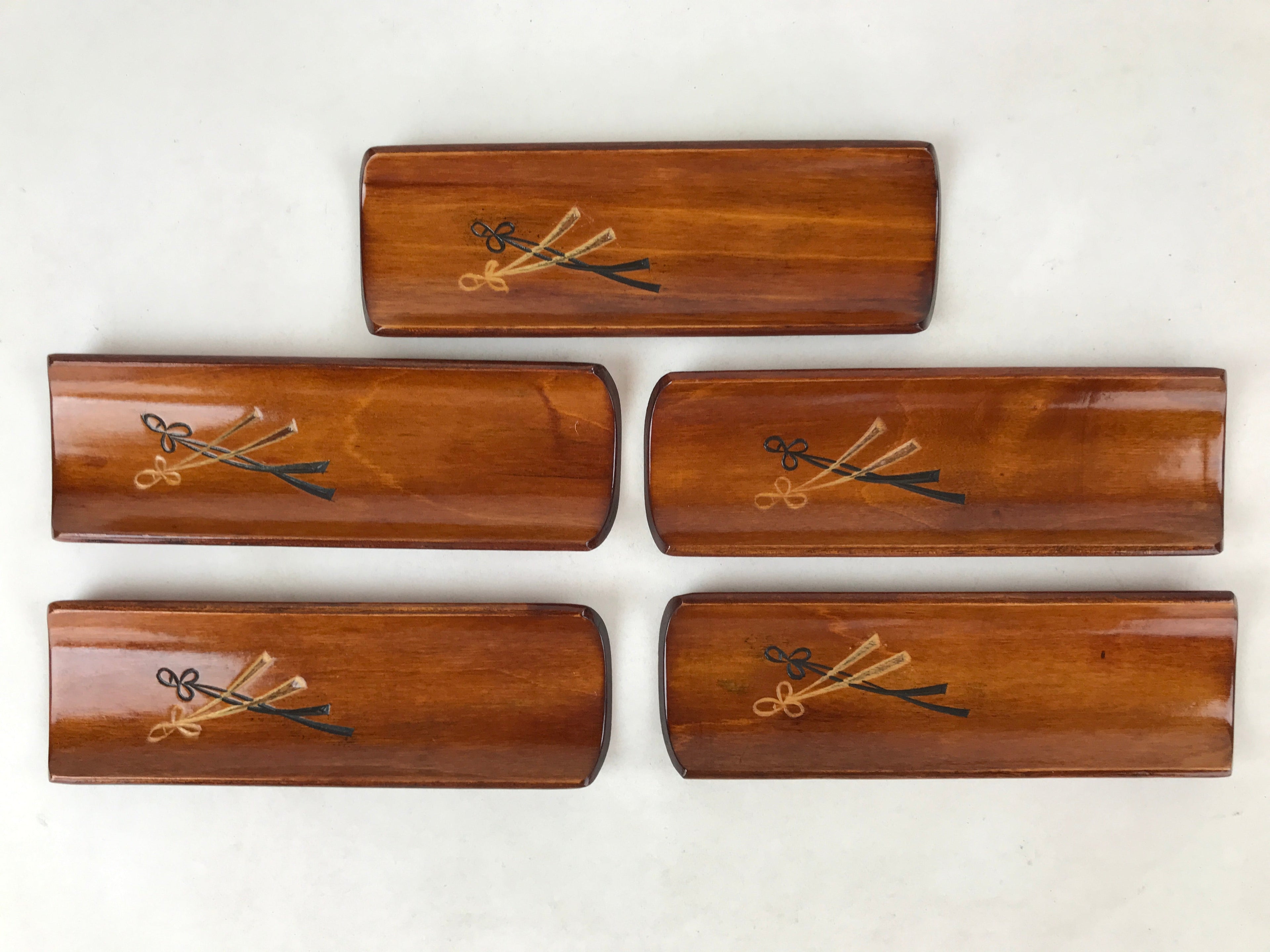 Japanese Brushed Lacquer Wood Oshibori-Oki Wet Towel Tray 5pc Wipe Holder L122