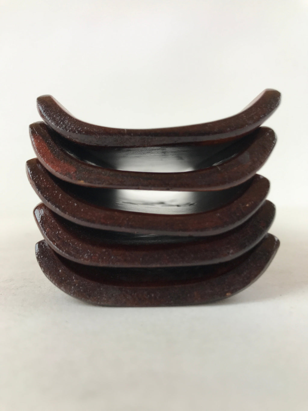 Japanese Brushed Lacquer Wood Oshibori-Oki Wet Towel Tray 5pc Wipe Holder L122