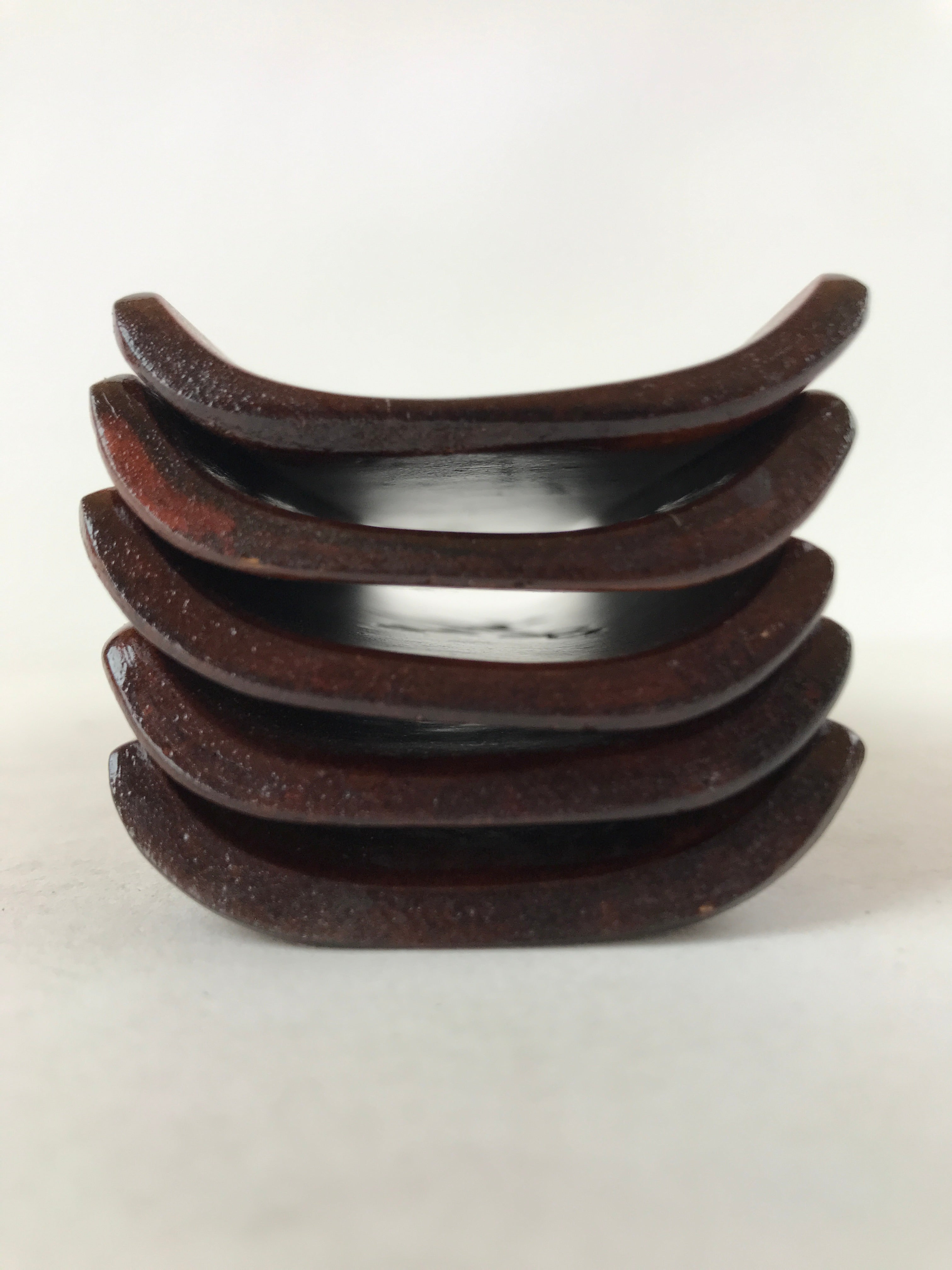 Japanese Brushed Lacquer Wood Oshibori-Oki Wet Towel Tray 5pc Wipe Holder L122