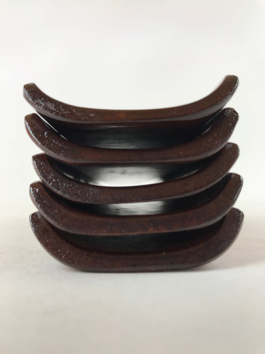 Japanese Brushed Lacquer Wood Oshibori-Oki Wet Towel Tray 5pc Wipe Holder L122