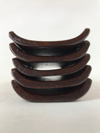 Japanese Brushed Lacquer Wood Oshibori-Oki Wet Towel Tray 5pc Wipe Holder L122