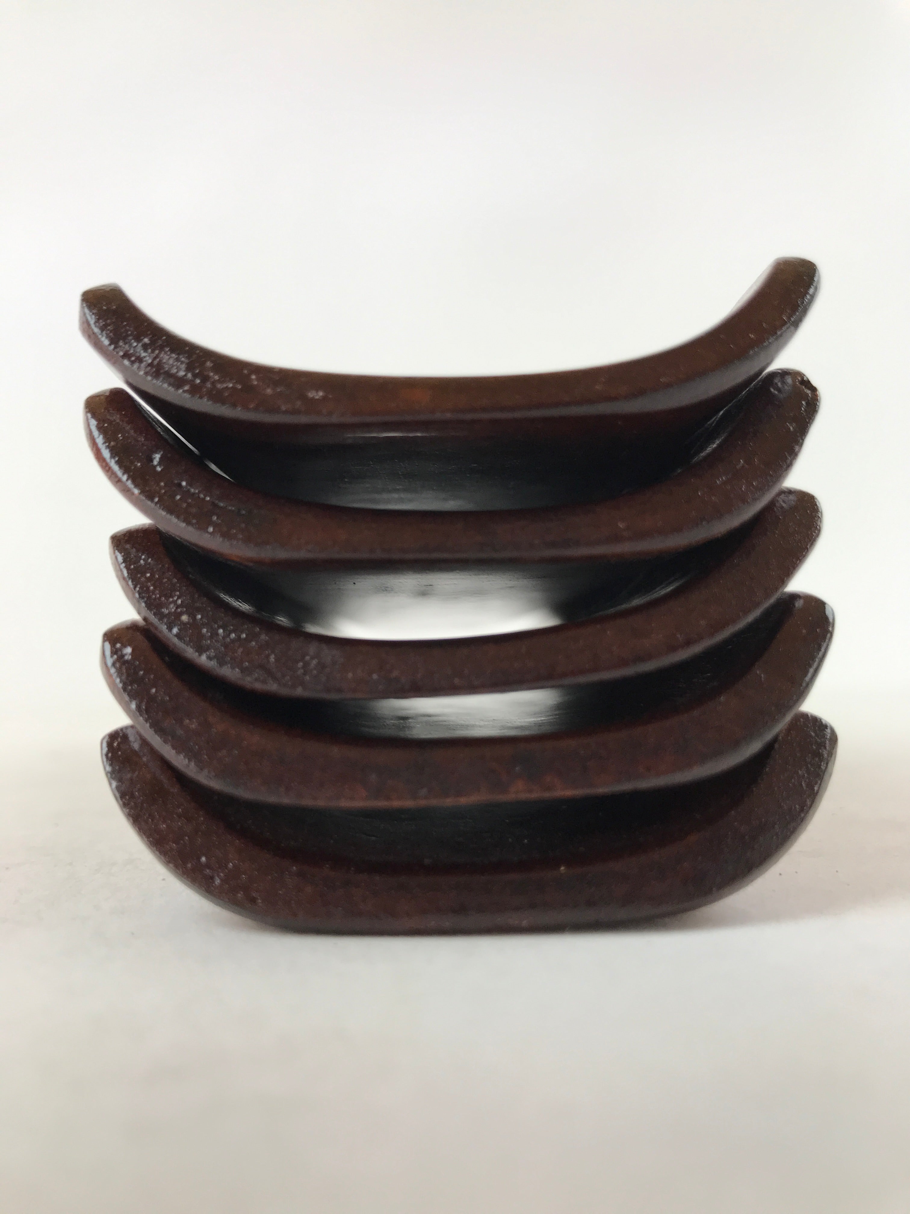 Japanese Brushed Lacquer Wood Oshibori-Oki Wet Towel Tray 5pc Wipe Holder L122