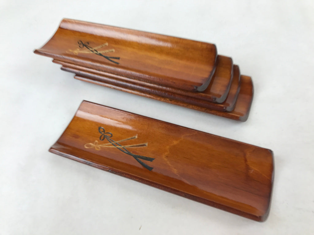 Japanese Brushed Lacquer Wood Oshibori-Oki Wet Towel Tray 5pc Wipe Holder L122