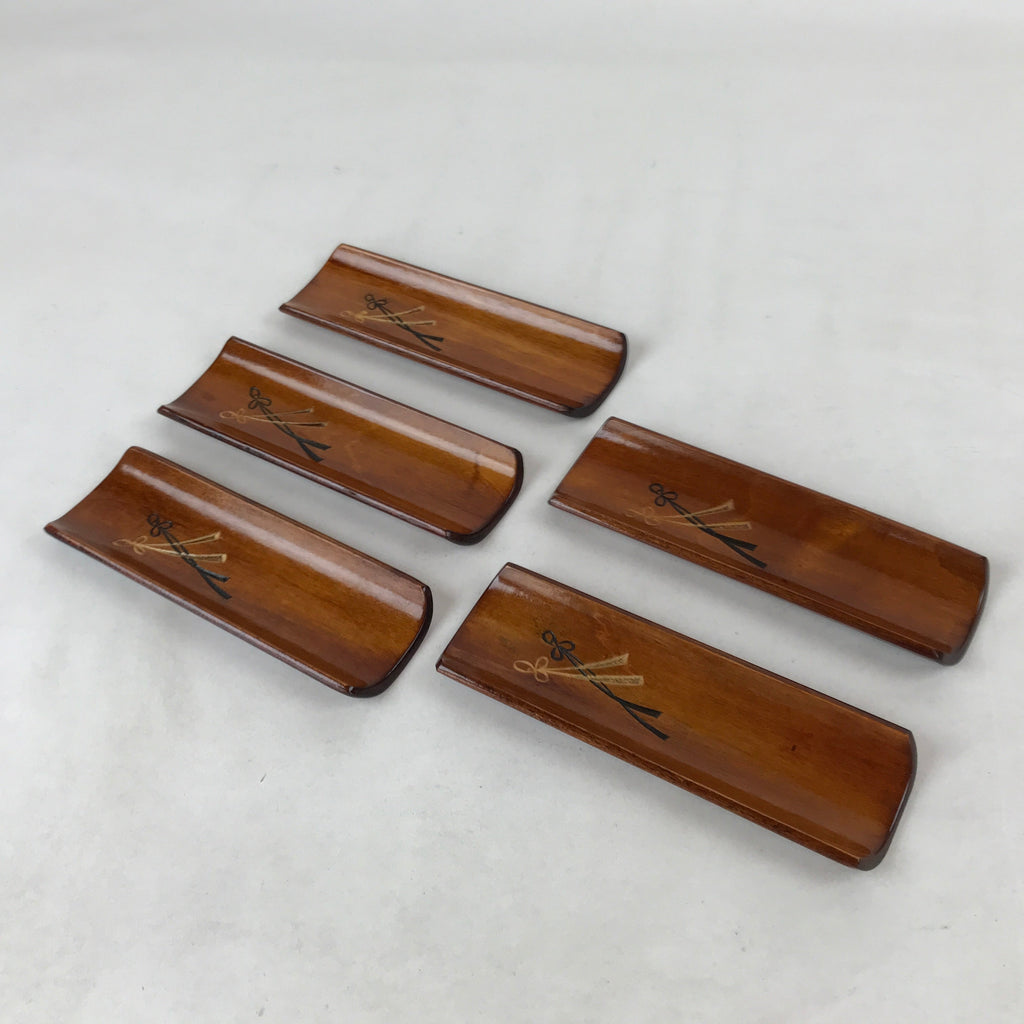 Japanese Brushed Lacquer Wood Oshibori-Oki Wet Towel Tray 5pc Wipe Holder L122