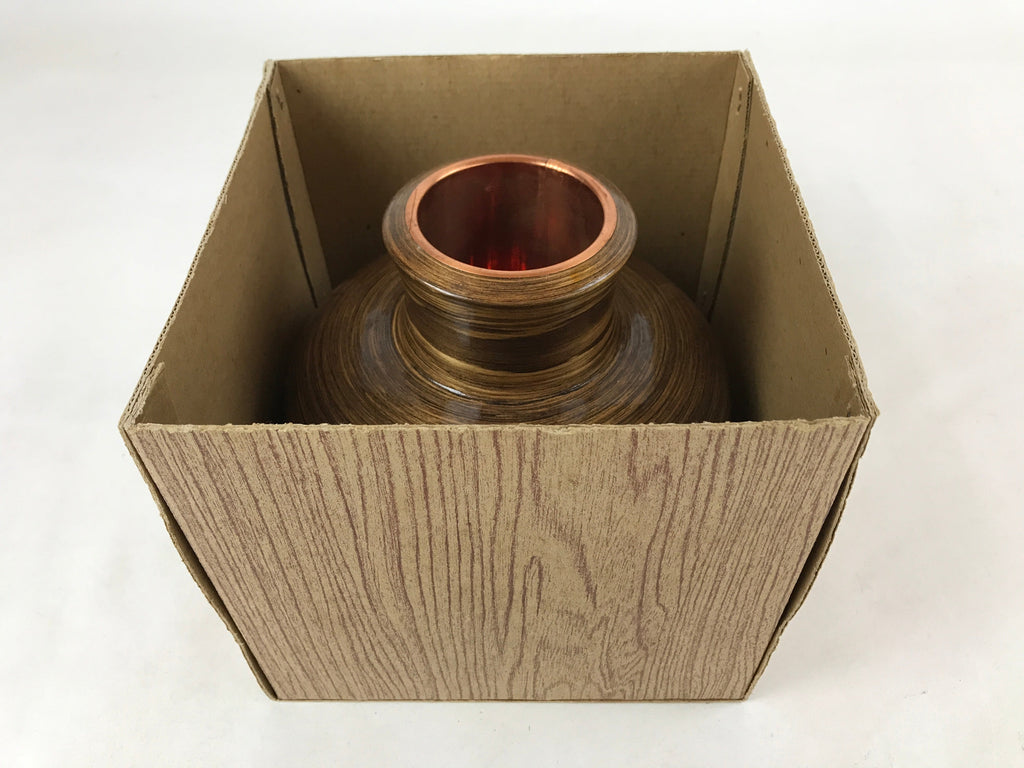 Japanese Brushed Lacquer Wood Senmaki Flower Vase Vtg Ikebana Stand Brown LWB85