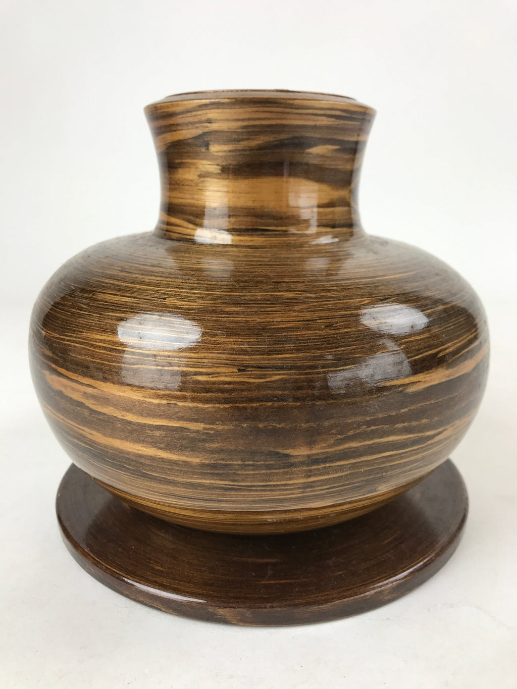 Japanese Brushed Lacquer Wood Senmaki Flower Vase Vtg Ikebana Stand Brown LWB85