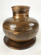 Japanese Brushed Lacquer Wood Senmaki Flower Vase Vtg Ikebana Stand Brown LWB85