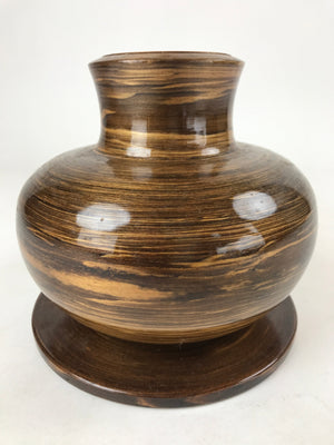 Japanese Brushed Lacquer Wood Senmaki Flower Vase Vtg Ikebana Stand Brown LWB85