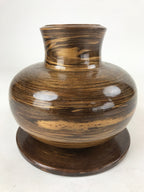 Japanese Brushed Lacquer Wood Senmaki Flower Vase Vtg Ikebana Stand Brown LWB85