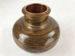 Japanese Brushed Lacquer Wood Senmaki Flower Vase Vtg Ikebana Stand Brown LWB85