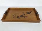 Japanese Brushed Lacquer Wood Serving Tray Obon Rectangle Bellflower Kikyo L587