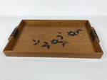 Japanese Brushed Lacquer Wood Serving Tray Obon Rectangle Bellflower Kikyo L587