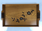Japanese Brushed Lacquer Wood Serving Tray Obon Rectangle Bellflower Kikyo L587