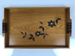 Japanese Brushed Lacquer Wood Serving Tray Obon Rectangle Bellflower Kikyo L587
