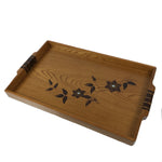 Japanese Brushed Lacquer Wood Serving Tray Obon Rectangle Bellflower Kikyo L587