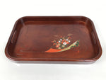 Japanese Brushed Lacquer Wood Serving Tray Obon Vtg Rectangle Floral Makie L586