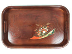 Japanese Brushed Lacquer Wood Serving Tray Obon Vtg Rectangle Floral Makie L586
