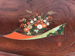 Japanese Brushed Lacquer Wood Serving Tray Obon Vtg Rectangle Floral Makie L586