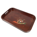 Japanese Brushed Lacquer Wood Serving Tray Obon Vtg Rectangle Floral Makie L586