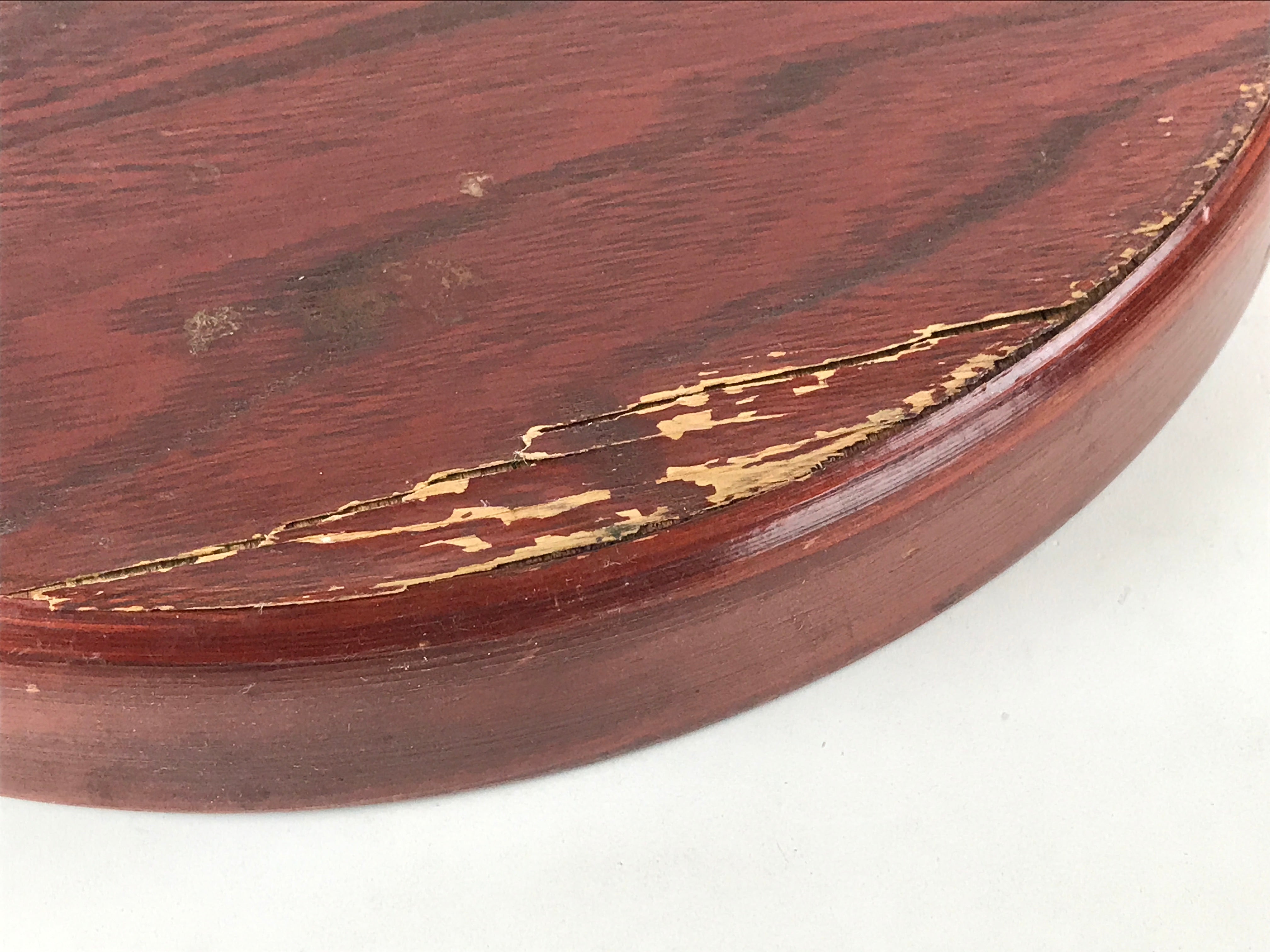 Japanese Brushed Lacquer Wood Serving Tray Vtg Obon Flowers Reddish Brown L25