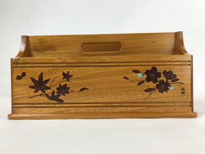 Japanese Brushed Lacquer Wood Table Organizer Box Vtg Handle Maple Sakura JK633