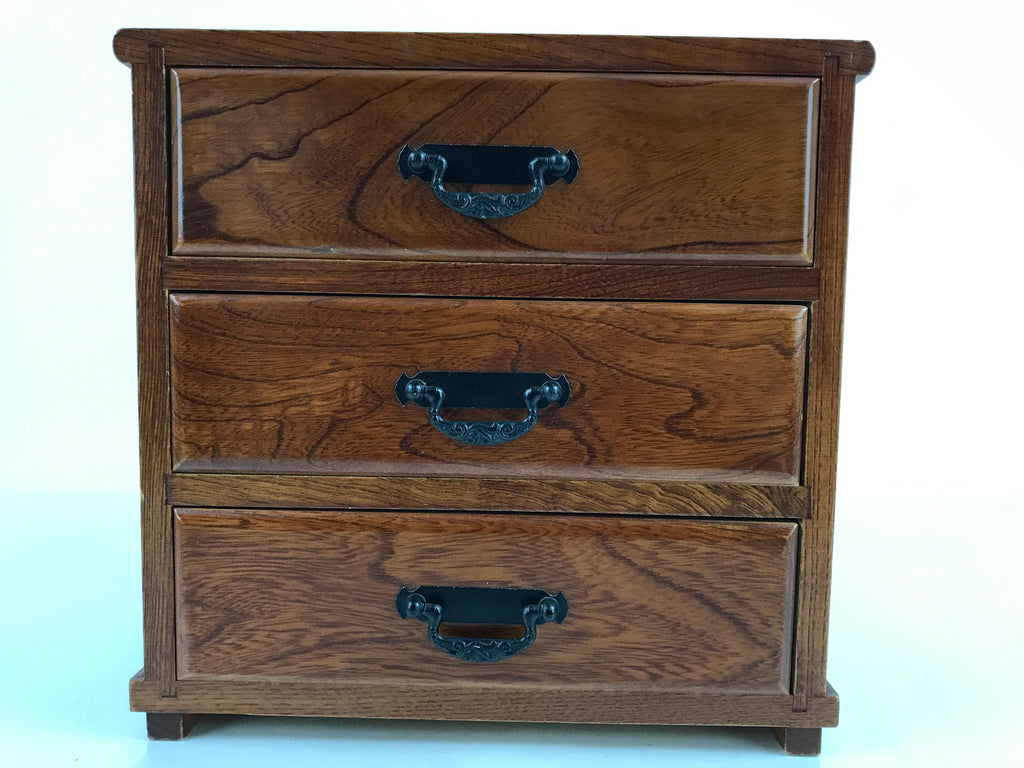 Japanese Brushed Lacquer Wood Tansu Storage Chest Vtg Haribako 3 Drawers T389