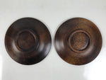 Japanese Brushed Lacquer Wooden Drink Saucer Vtg Chataku Coaster 2pc Brown L459