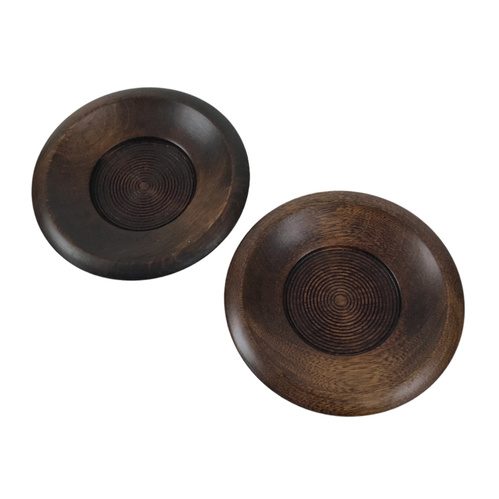 Japanese Brushed Lacquer Wooden Drink Saucer Vtg Chataku Coaster 2pc Brown L459