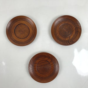 Japanese Brushed Lacquer Wooden Drink Saucer Vtg Chataku Coaster 3pc Brown L313