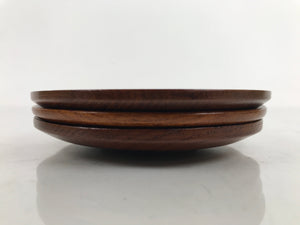 Japanese Brushed Lacquer Wooden Drink Saucer Vtg Chataku Coaster 3pc Brown L313