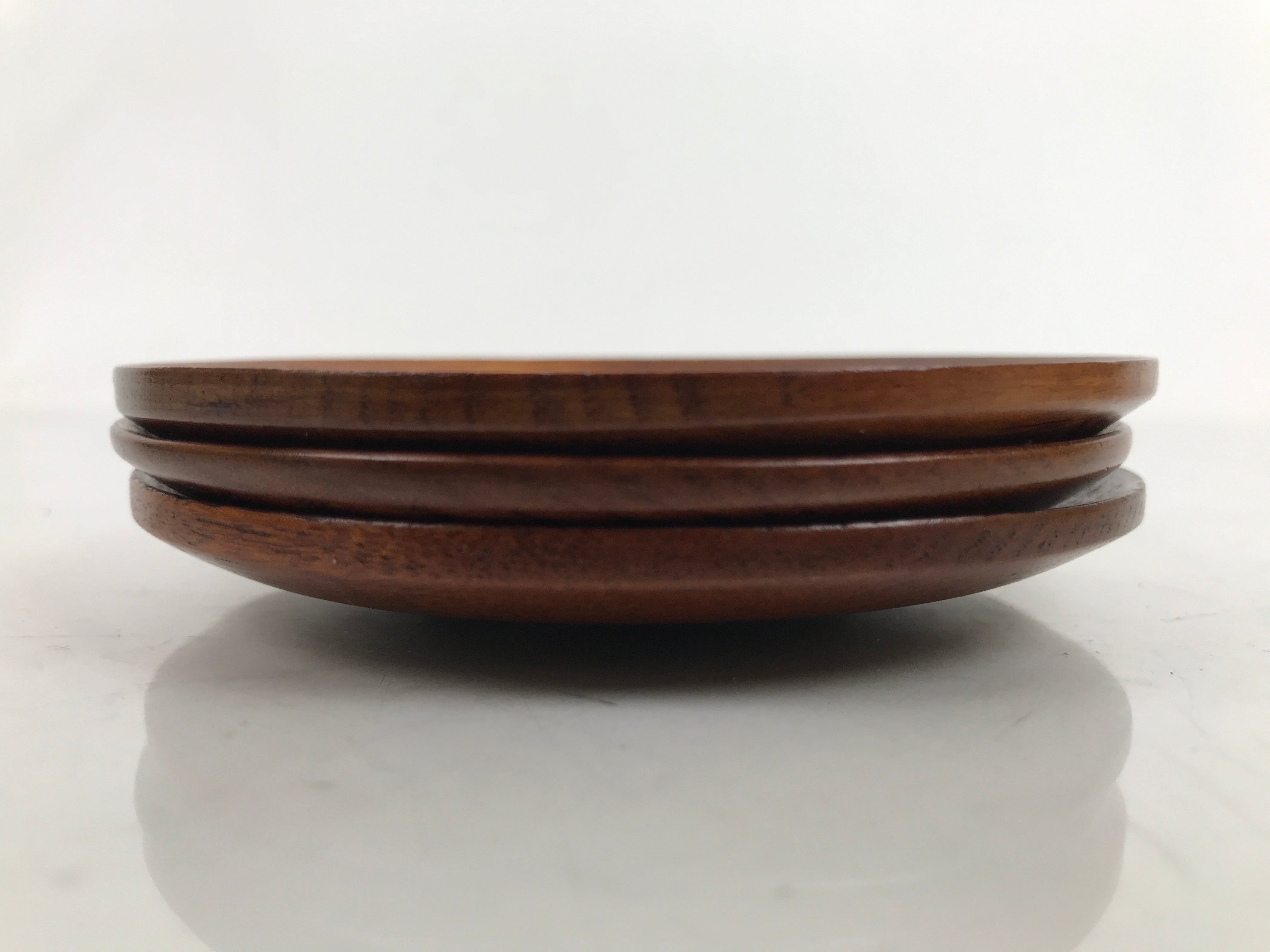 Japanese Brushed Lacquer Wooden Drink Saucer Vtg Chataku Coaster 3pc Brown L313