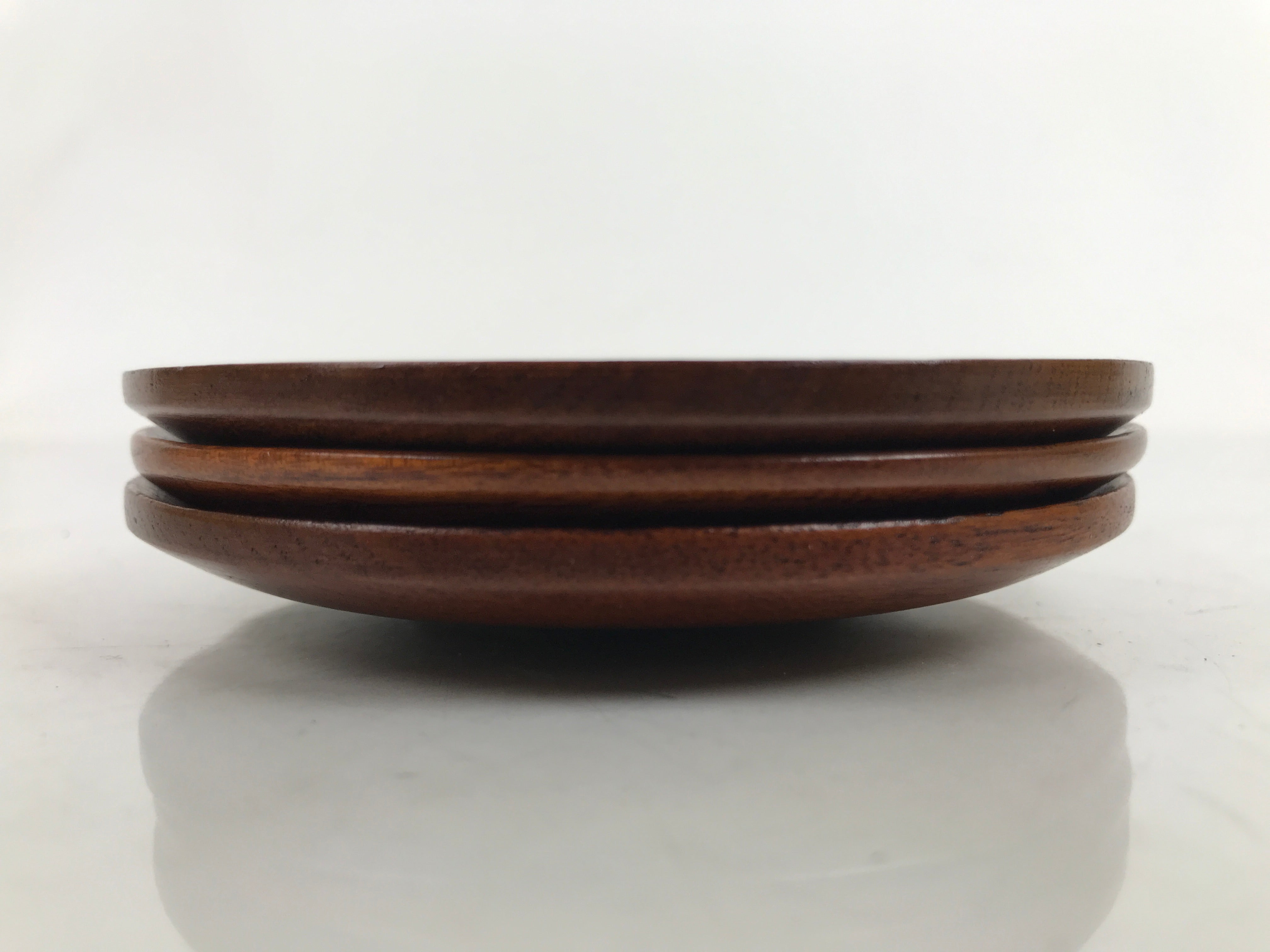 Japanese Brushed Lacquer Wooden Drink Saucer Vtg Chataku Coaster 3pc Brown L313