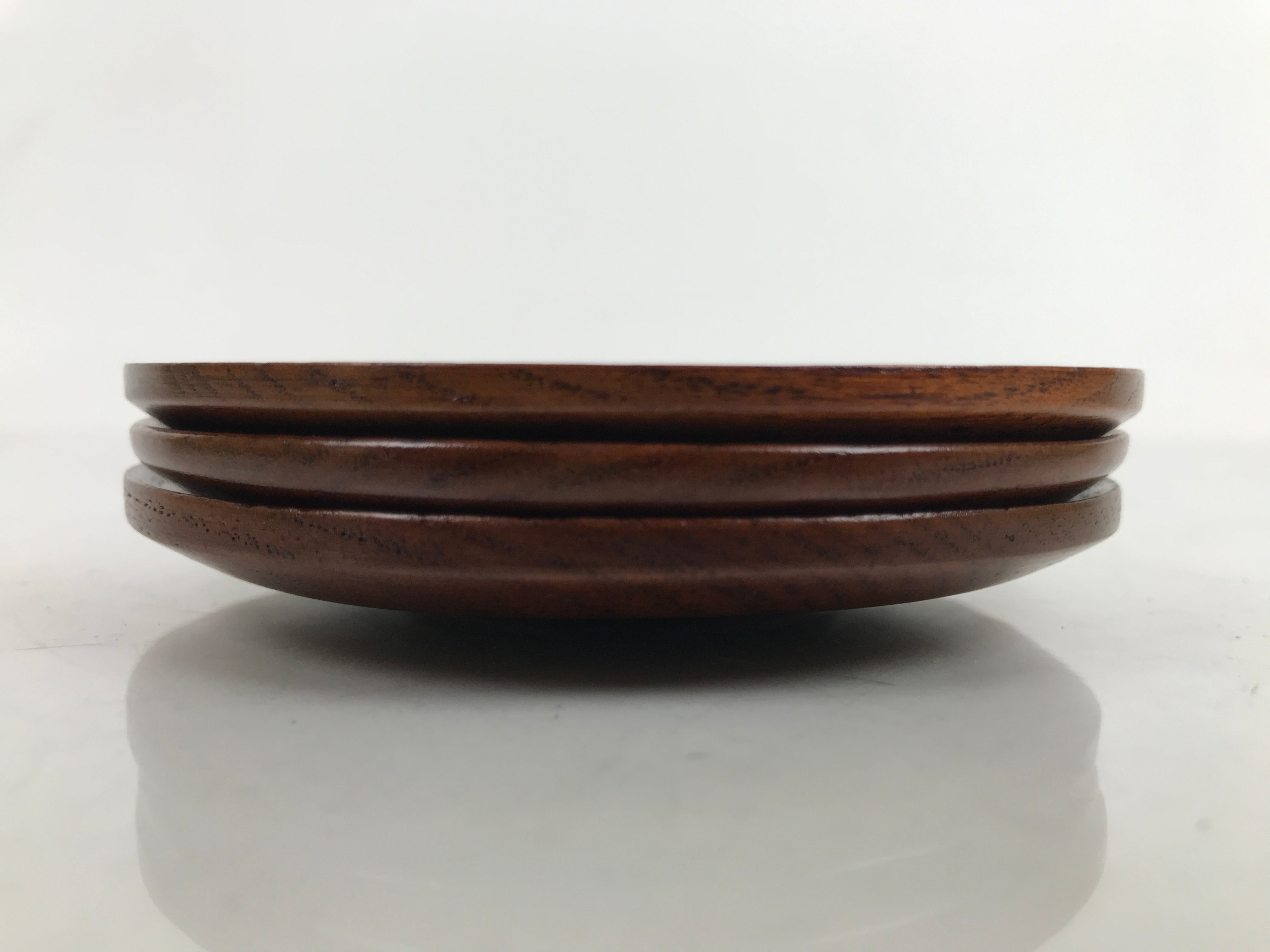 Japanese Brushed Lacquer Wooden Drink Saucer Vtg Chataku Coaster 3pc Brown L313