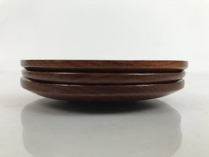 Japanese Brushed Lacquer Wooden Drink Saucer Vtg Chataku Coaster 3pc Brown L313