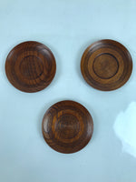 Japanese Brushed Lacquer Wooden Drink Saucer Vtg Chataku Coaster 3pc Brown L313