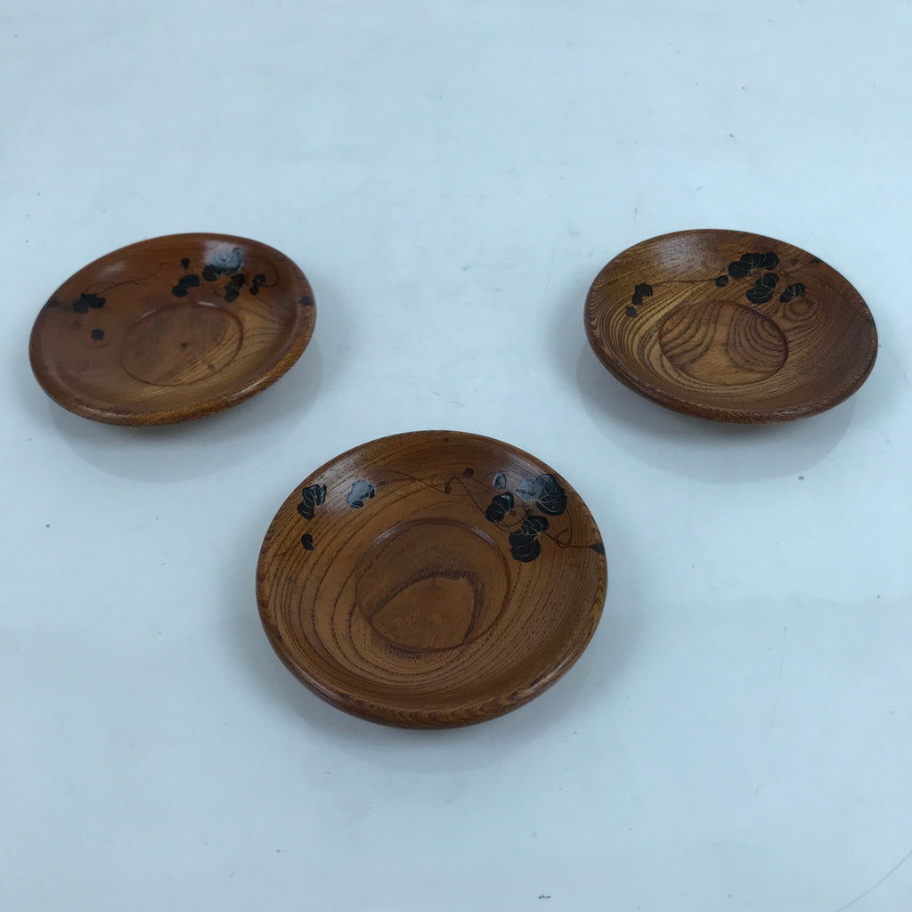 Japanese Brushed Lacquer Wooden Drink Saucer Vtg Chataku Coaster 3pc Makie L284