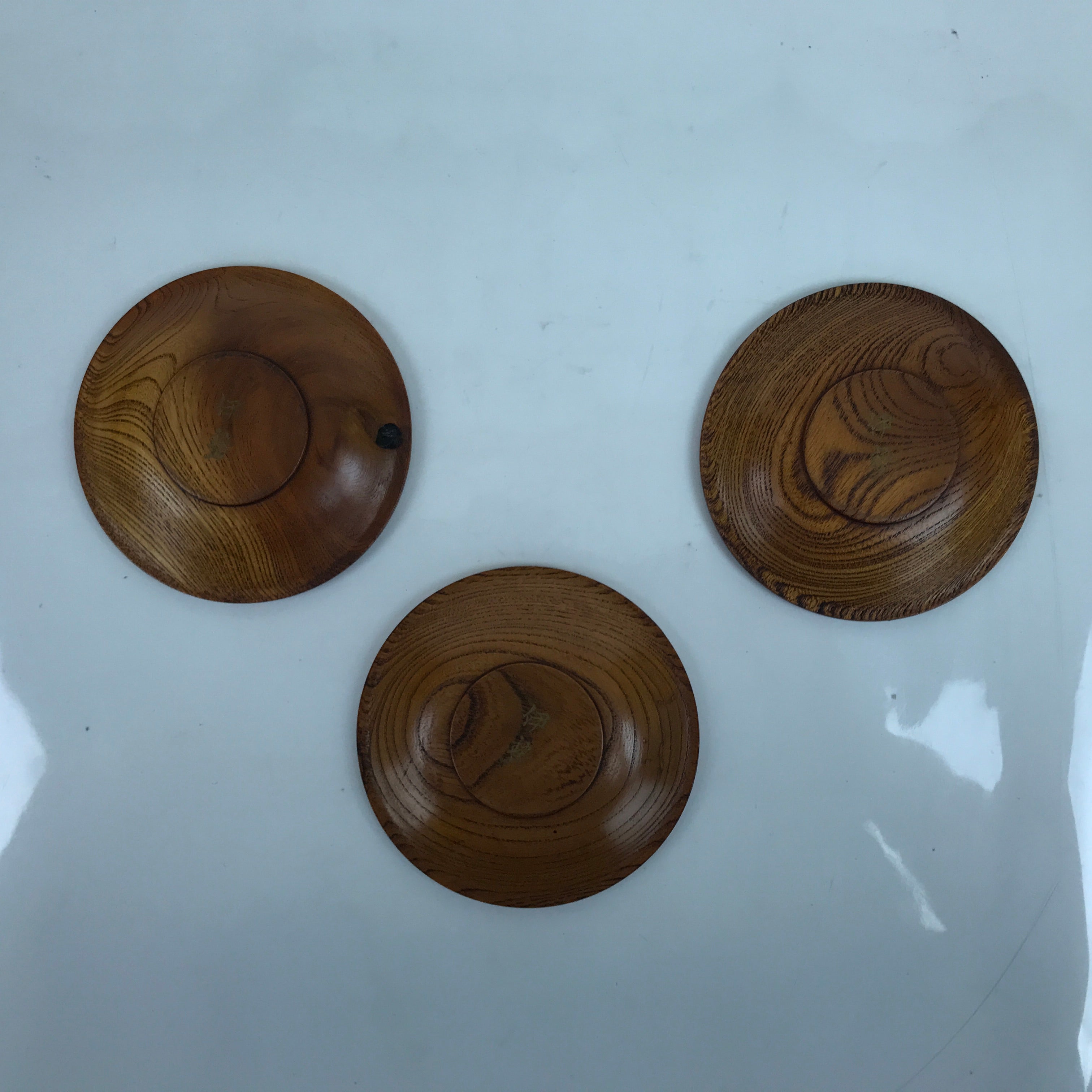 Japanese Brushed Lacquer Wooden Drink Saucer Vtg Chataku Coaster 3pc Makie L284