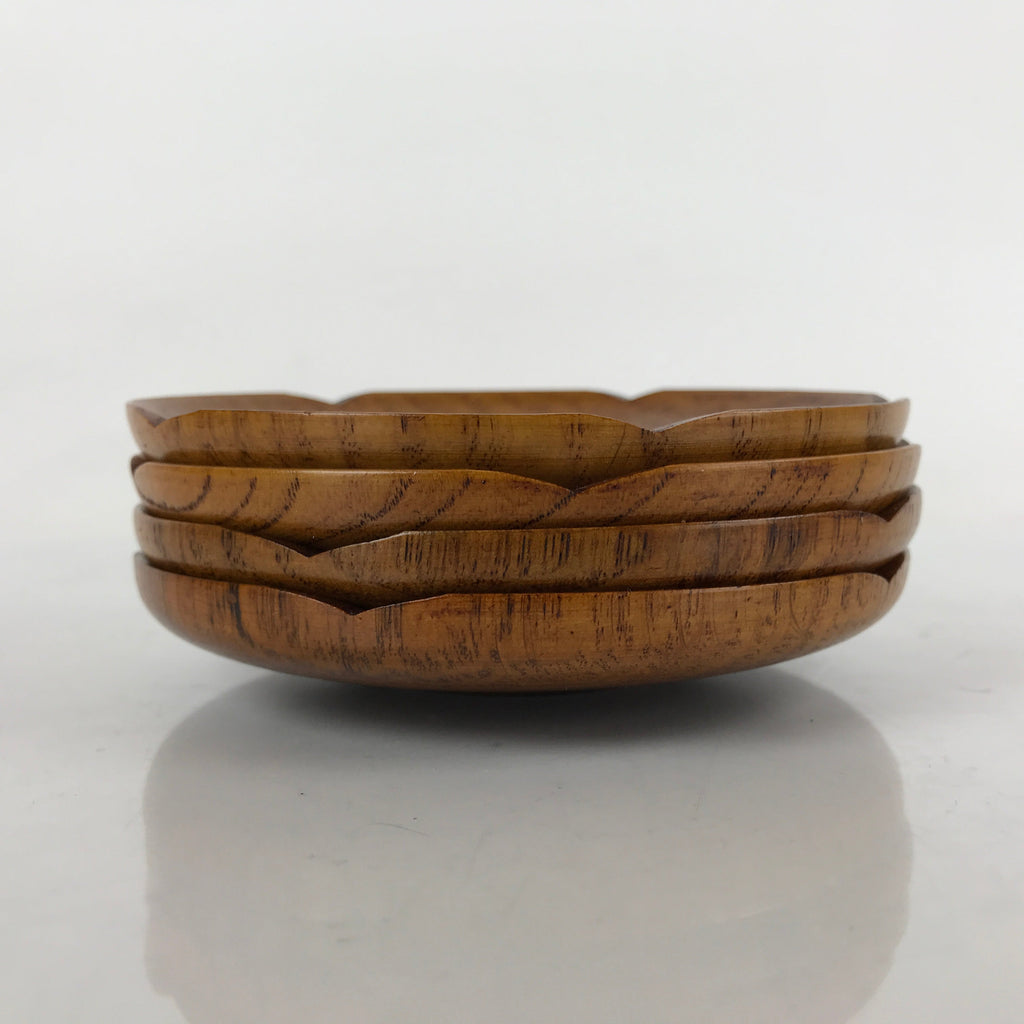 Japanese Brushed Lacquer Wooden Drink Saucer Vtg Chataku Coaster 4pc Brown L231