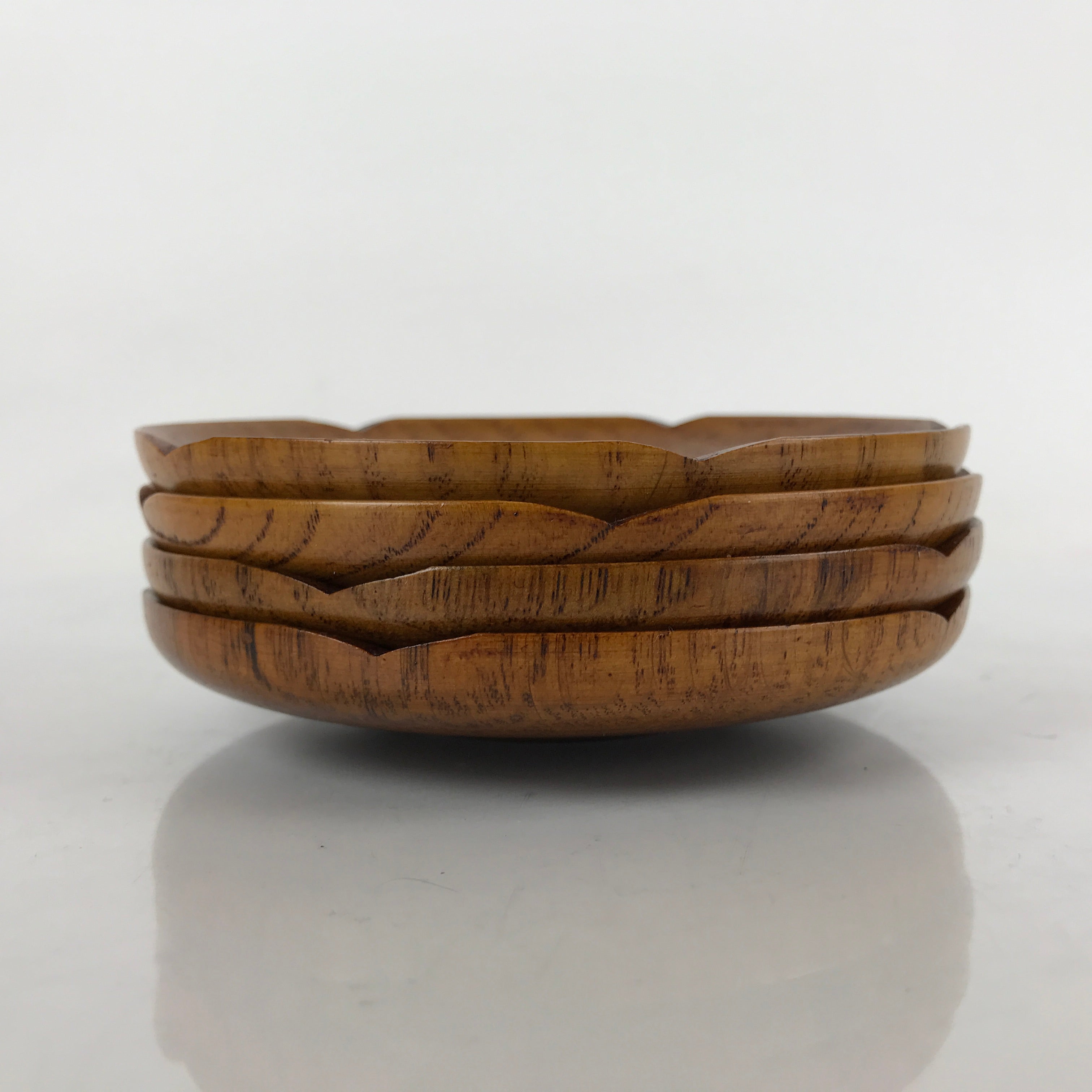 Japanese Brushed Lacquer Wooden Drink Saucer Vtg Chataku Coaster 4pc Brown L231