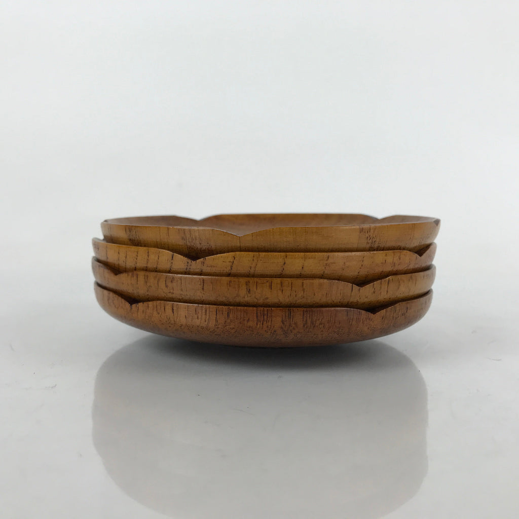 Japanese Brushed Lacquer Wooden Drink Saucer Vtg Chataku Coaster 4pc Brown L231