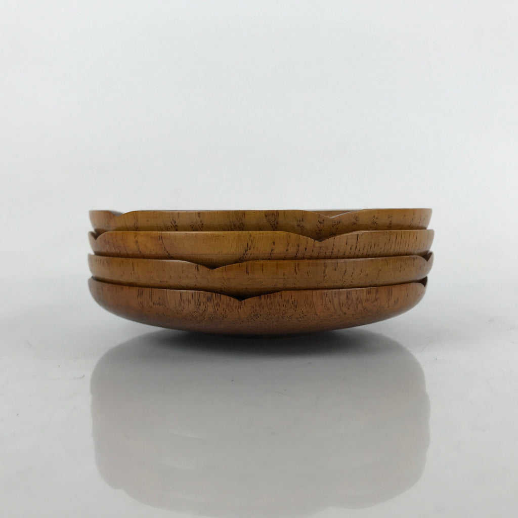 Japanese Brushed Lacquer Wooden Drink Saucer Vtg Chataku Coaster 4pc Brown L231