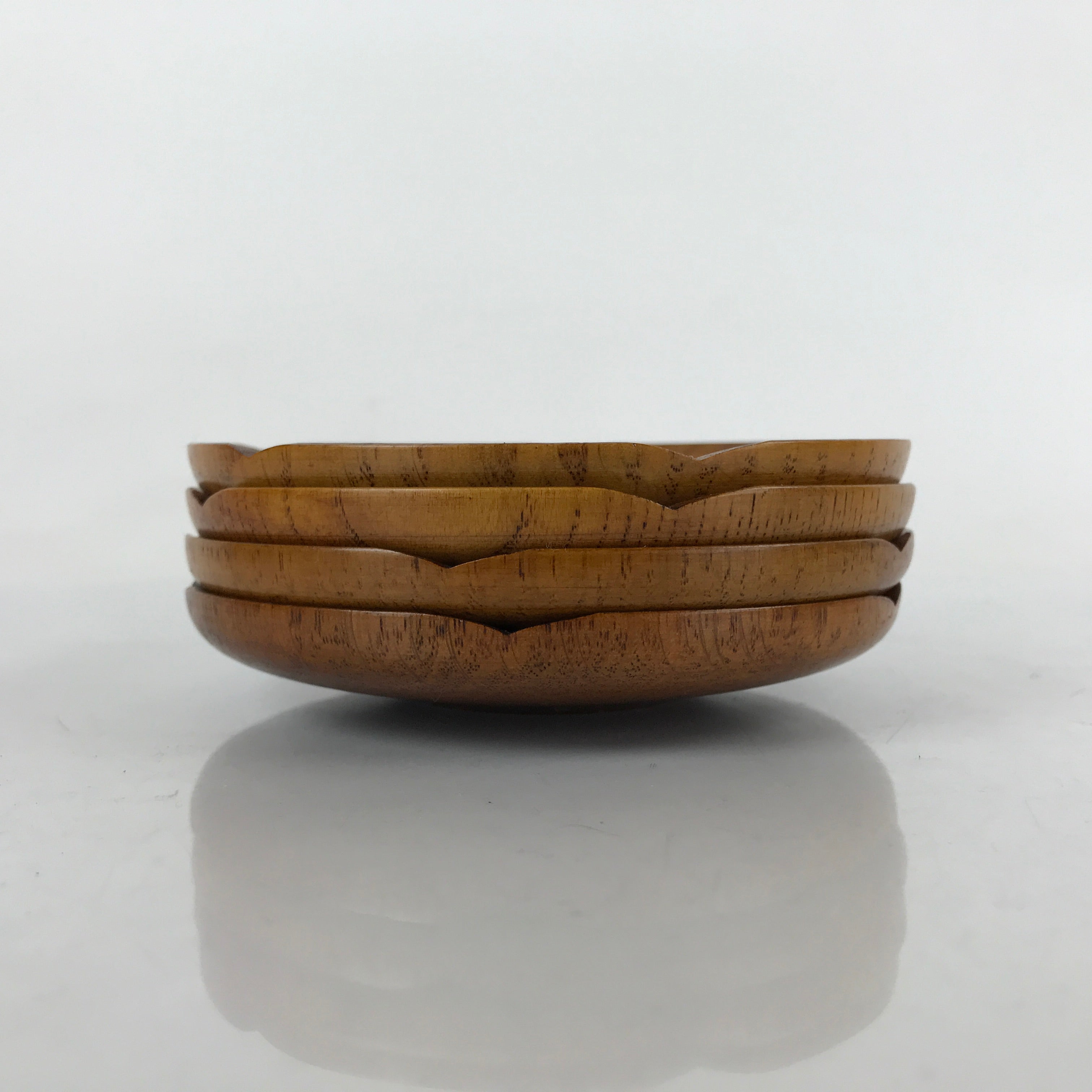 Japanese Brushed Lacquer Wooden Drink Saucer Vtg Chataku Coaster 4pc Brown L231