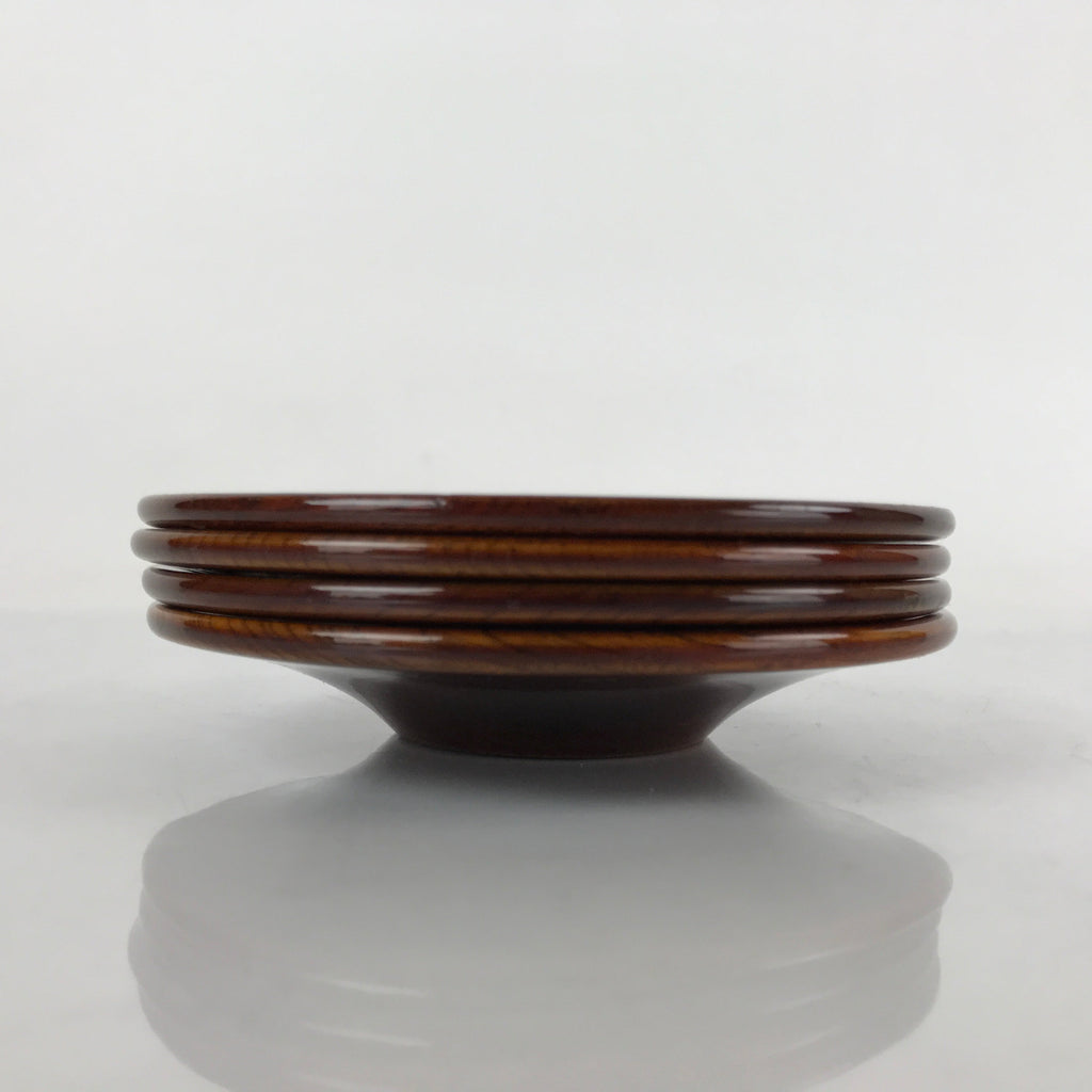 Japanese Brushed Lacquer Wooden Drink Saucer Vtg Chataku Coaster 4pc Brown L239