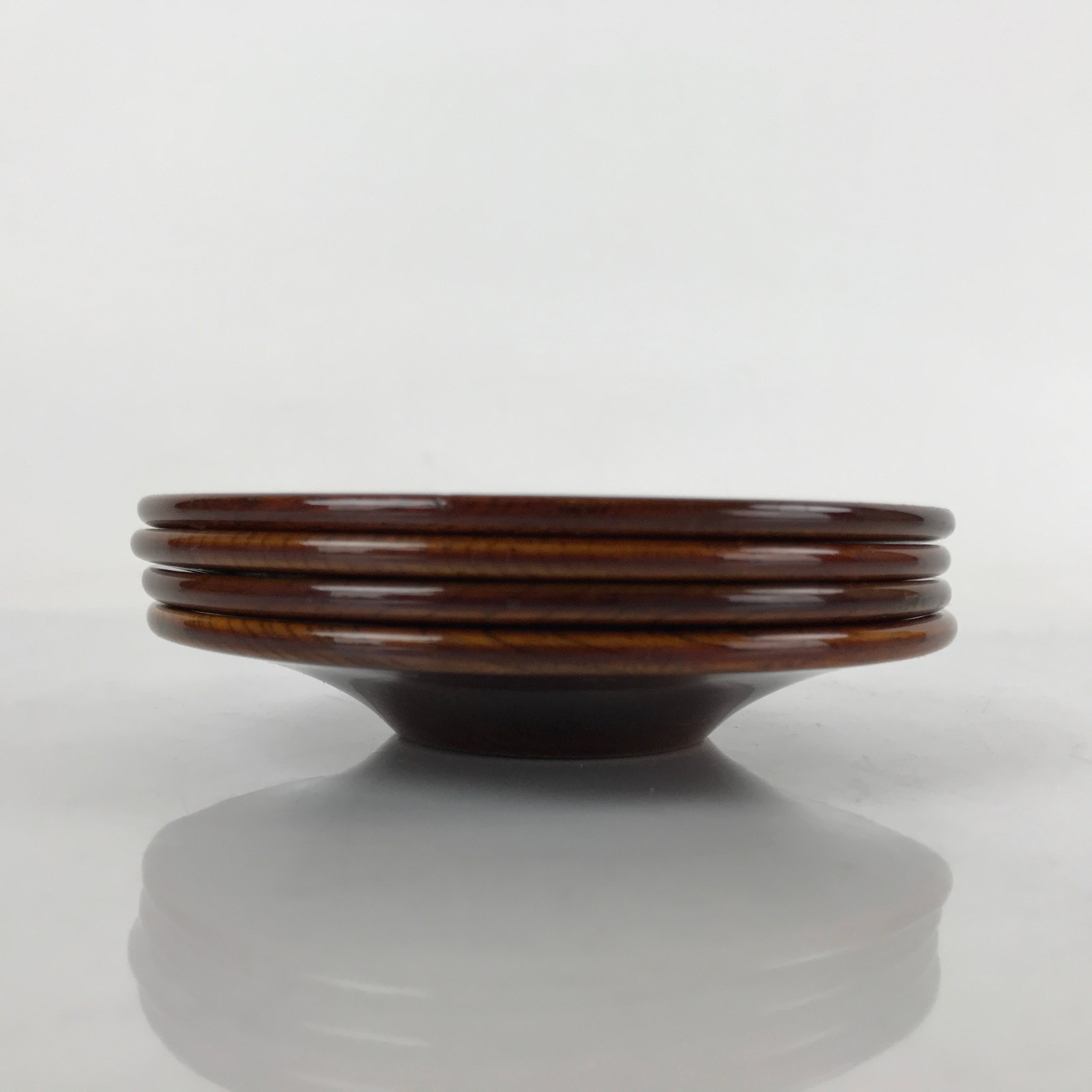Japanese Brushed Lacquer Wooden Drink Saucer Vtg Chataku Coaster 4pc Brown L239