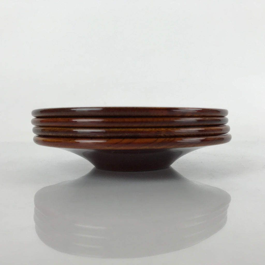 Japanese Brushed Lacquer Wooden Drink Saucer Vtg Chataku Coaster 4pc Brown L239