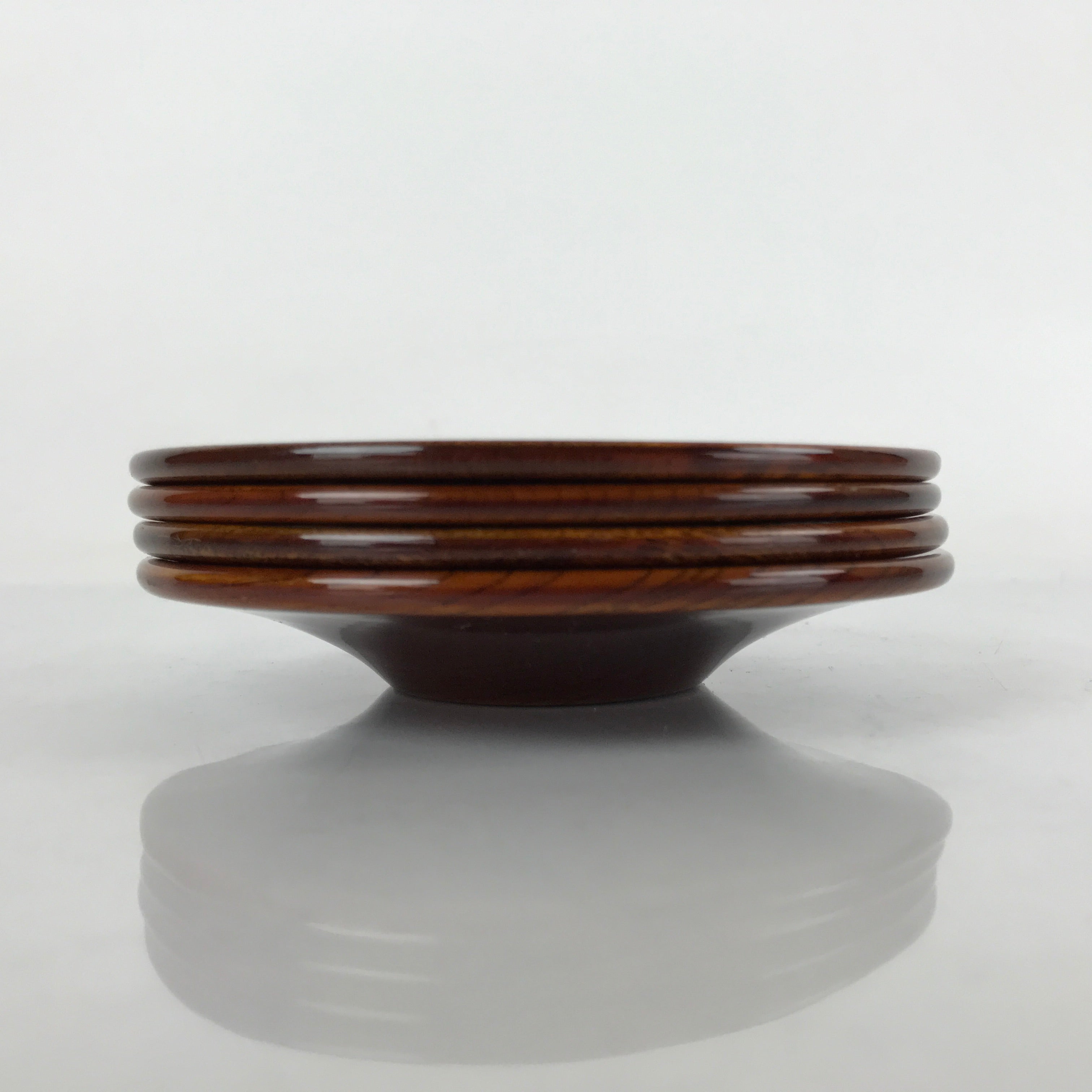 Japanese Brushed Lacquer Wooden Drink Saucer Vtg Chataku Coaster 4pc Brown L239
