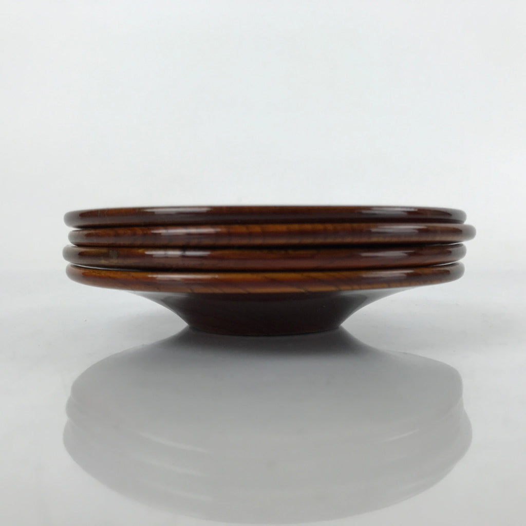 Japanese Brushed Lacquer Wooden Drink Saucer Vtg Chataku Coaster 4pc Brown L239