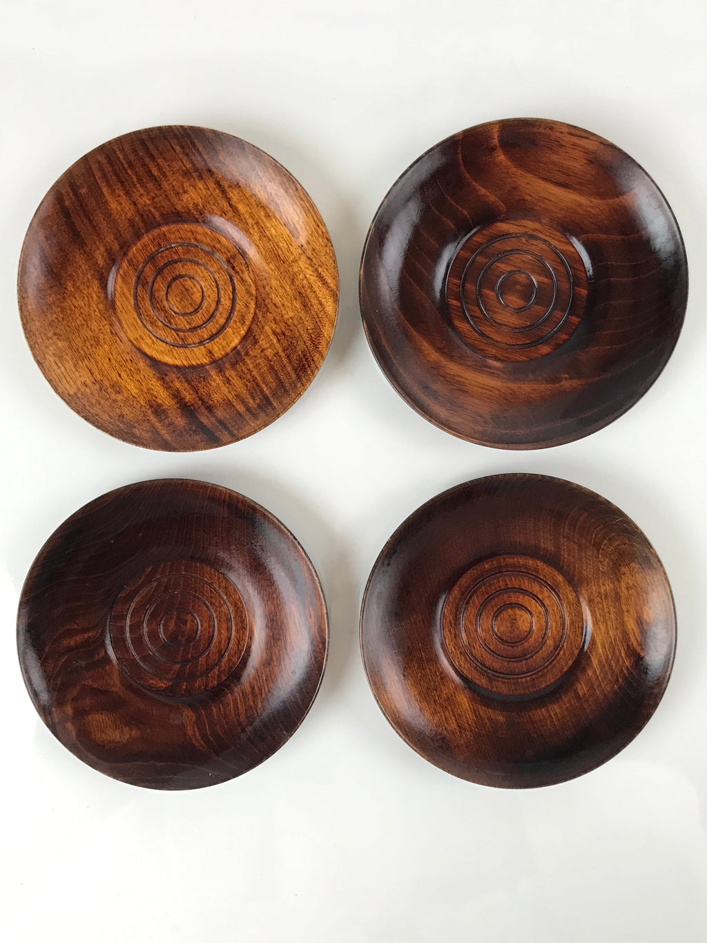 Japanese Brushed Lacquer Wooden Drink Saucer Vtg Chataku Coaster 5pc Brown L130